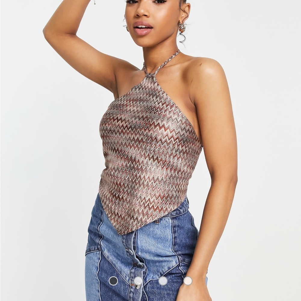 Crochet Halterneck Tie Back Crop Top by NEW LOOK